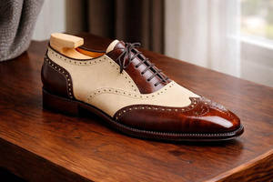 Chaussures habillées en cuir véritable souples et décontractées pour hommes, style brogue à lacets, formelles, de bureau, Oxford plates, rehaussantes, automne - Product Image 3