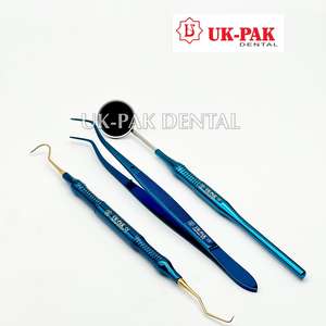 3pcs Kit d'examen dentaire Instrument dentaire Oral Set d'outils dentaires Miroir, sonde et pince à épiler Bleu et Or - Product Image 3