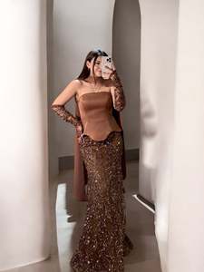 พรีเมี่ยมโมเดิร์นผู้หญิงชุดราตรีผ้าซาตินเมอร์เมดแขนสั้นงานแต่งงานชุดเดรสเบอร์กันดีสำหรับสีกรมท่าขนาด 36 38 40 42 - Product Image 4