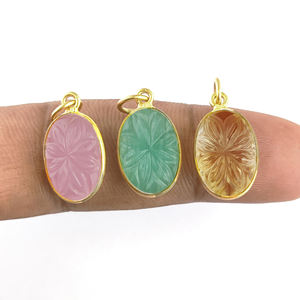 Colgante tallado de flor de citrino, Plata de Ley 925, oro, Vermeil, Oval, bisel dorado, gema tallada - Product Image 4