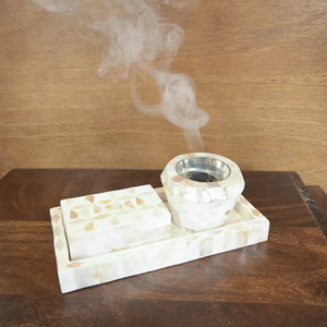 ชุดเตาเผาบัคฮูร์ฝังมุกทำมือ ดีไซน์เรขาคณิต เตาเผาบัคฮูร์แบบอาหรับจากเวียดนาม - Product Image 3