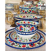 Service de table en céramique et porcelaine artisanale Kraft World, pièces personnalisées, peintes à la main, bleu marine et turquoise, écologique