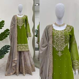 Designer Faux Georgette Salwar Kameez Beautiful Pearl Sequin & Inner Codage Work for Party - Product Image 1