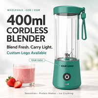 Blender Portabel Tanpa Kabel 400ml, Pengolah Makanan, Mixer Protein Shake, Pembuat Jus Buah, Penghancur Es untuk Grosir OEM ODM