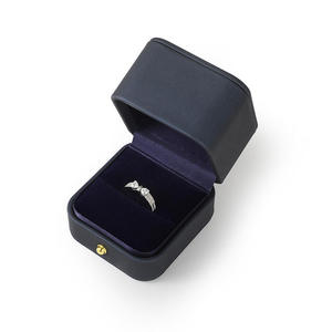 Vintage Elegant Dark Blue Square <b>Proposal</b> <b>Ring</b> <b>Box</b> with Custom Logo for Wedding - Product Image 3
