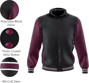 Vente en gros de vestes universitaires en toile personnalisées veste Letterman à col montant pour hommes et femmes personnalisées avec des lettres - Product Image 3