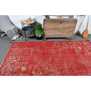 Tapis Turc Vintage Rouge Beige 4.9x8.7ft Grande Surface Laine Latex Patchwork pour Couloir Chambre Rectangulaire Côté pour Chambre Chevet - Product Image 2