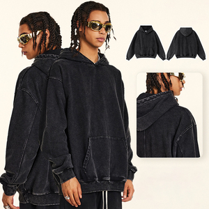 Heavyweight 450GSM Acid Wash Distressed Retro Hoodie Hombres Hip Hop Style Terry Cloth Pullover hoodies - Product Image 1