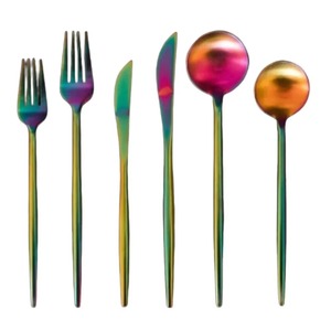 Couverts en acier inoxydable utilisés dans les ustensiles de cuisine café de table usage domestique couleur or plaqué couverts finis poignée multicolore - Product Image 3