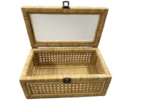 Nouveauté Panier de rangement rectangulaire de luxe Ensemble de paniers en rotin naturel faits à la main Boîte en rotin avec couvercle en verre Forme carrée pour la décoration de la maison