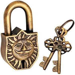 Functional Brass <b>Padlock</b> with Keys Working Sun Lock Black-Durable Brass Made Lock - Product Image 1