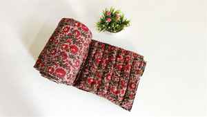 Manta de Algodón Floral Acolchada con Estampado de Bloques, Tamaño Queen, Manta Cálida de Invierno India - Product Image 6