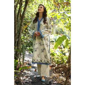 Conjunto de traje de lino beige sin coser bordado para mujer, elegante - Product Image 1