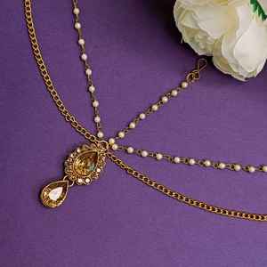 Bijoux traditionnels indiens chaîne de tête accessoires de cheveux cristal indien strass fausse perle mariage Maangtikka ensemble pour femmes - Product Image 2