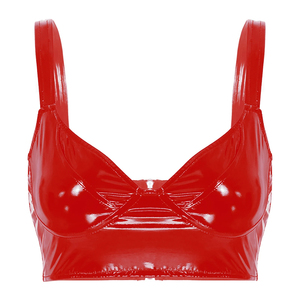 Vente en gros de soutien-gorge en cuir verni sexy de grande taille pour femmes de couleur unie personnalisée robe de nuit courte décoration en dentelle logo respirant à l'avant - Product Image 1