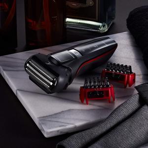 Afeitadora eléctrica negra para uso en seco y húmedo, 3 cuchillas, 2 accesorios, 50 minutos de duración de la batería, 1 hora de carga, IPX7, cabezal de repuesto facial, lavable, segura - Product Image 1