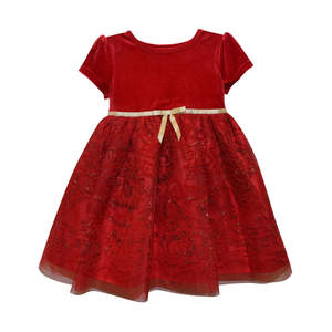 Vestido de Terciopelo con Volantes para Niñas Pequeñas Blueberi Boulevard, Talla 6-9 Meses, Atuendo Rojo para Bebé Niña - Product Image 1