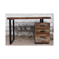 Escritorio industrial de hierro y madera con 3 cajones, muebles de estudio modernos para sala de estar, negro y madera Metal, acabado de cera PP, 130x60x76 cm