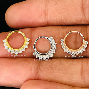 14K Solid <b>Gold</b> Natural Diamond Septum <b>Nose</b> Ring Fine Jewelry. - Product Image 5