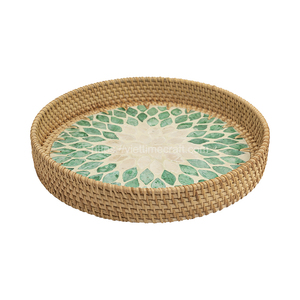 Ensemble de 3 plateaux de service décoratifs en nacre, mélange de rotin, décoration de Table, vente en gros, décoration de la maison - Product Image 5