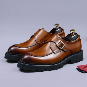 Chaussures en cuir pour hommes de haute qualité, à bout rond, à boucle, noires, pour l'hiver - Product Image 4