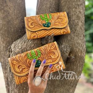 Nuevo y elegante bolso de mano de cuero de vaca con diseño de Cactus para mujer, gran oferta, monederos de vaquera de cuero genuino personalizados - Product Image 1