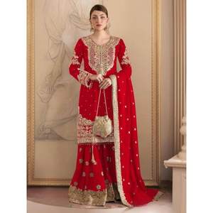 Salwar Kameez brodé en georgette élégante pour femme avec point Plazo et Dupatta assorti pour les fêtes de style moderne - Product Image 2