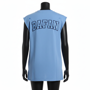 Camiseta sin Mangas para Mujer, Tela de Jersey de Algodón Premium, Transpirable, Color Azul, Apliques Bordados, Logotipo Personalizado, Camisetas de Algodón para Mujer - Product Image 2