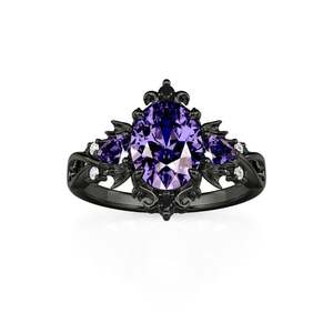 Jeulia Gothic Bat Wing Black Thorn Purple <b>Statement</b> <b>Ring</b>-Open <b>Ring</b> with Natural Gemstone Inlay - Product Image 3