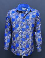 Camisa Casual de Hombre de Lujo Azul Rey a Cuadros con Doble Botonadura, Corte Ajustado, Manga Larga, Tela Premium con Sensación Satinada, 100% Antiarrugas