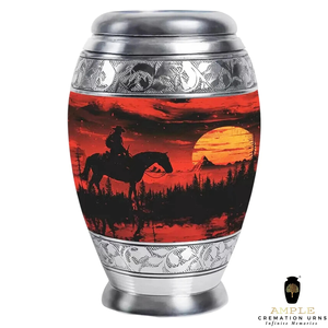 Urna de cremación de aluminio Diseño de caballos Urnas de cremación con revestimiento Meena Diseño a prueba de fugas Recuerdo (3 Cu) y opciones grandes (220 Cu) - Product Image 2