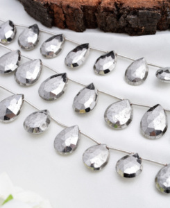 Collar de Perlas Facetadas de Pirita Plateada Natural, 8 Pulgadas, Pirita Plateada Facetada para la Elaboración de Joyería Fina, Perla de Alta Calidad - Product Image 1