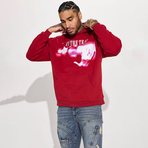 Moda polar impresión letras bordado con bolsillos peso pesado polar Sudadera con capucha manga larga cordón - Product Image 3