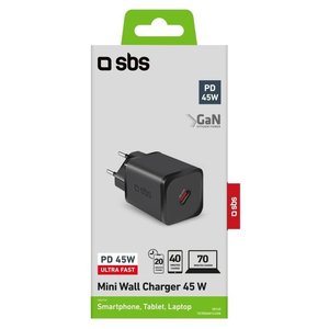 Cargador de Pared MINI USB Tipo-C de 45W con GaN Power Delivery, Color Negro, Modelo TETRGAN1C45W - Product Image 2