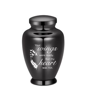 Black Your Wings Urna de acero inoxidable para cenizas humanas para mujeres Hombres Entierro Funeral Urnas decorativas Cenizas Recuerdo Urna de tamaño personalizado - Product Image 1