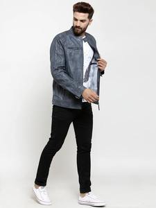 <b>Mens</b> Distressed <b>Grey</b> Leather Jacket Stand Collar Moto Biker Cafe Racer Vintage Style Zip <b>Coat</b> Quilted Shoulder Rider Outerwear - Product Image 5