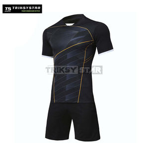 Venta al por mayor de camisetas y pantalones cortos negros para hombre con logotipo personalizado, kit de uniforme de fútbol, equipo de entrenamiento de equipo, ropa deportiva de secado rápido y transpirable - Product Image 2