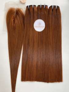 Mechones de cabello humano 100% vietnamita, mechones rectos de Color marrón con cierre, precio de fábrica - Product Image 2