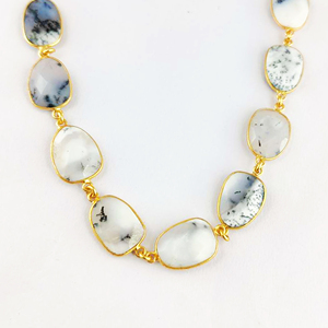 Dendrite Opale Ensemble de lunette de pierres précieuses inégales Chaîne de connecteur Taille de forme libre Chaîne de lunette de pierres précieuses pour la fabrication de composants de bijoux - Product Image 2