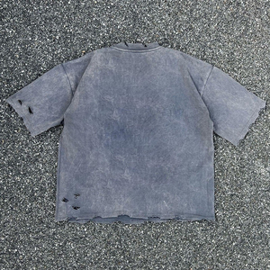 T-shirt pour hommes délavé à l'acide Vintage surdimensionné déchiré ourlet irrégulier en détresse T-shirts 2025 vente en gros coton personnalisé à manches courtes - Product Image 5