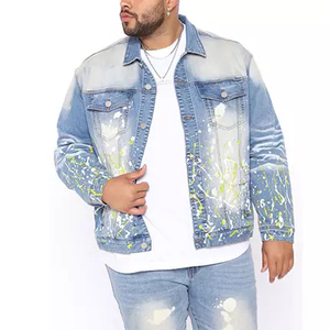 New arrival <b>Green</b> and White Splash Ink Washed Scratch Fashion Design Fashion Street Wear Men Jeans Denim Jackets - Product Image 2