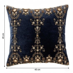 Royal Sapphire Luxury <b>Quilted</b> <b>Throw</b> Pillow with Floral Pattern 100% Cotton Velvet Removable & Washable - Product Image 2