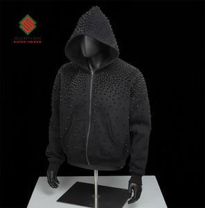 Sudadera con Capucha de Punto, Impermeable, Antiarrugas, con Pedrería Negra, para Invierno |   Sudadera de Lujo Estilo Urbano |   Estilo gótico punk rock - Product Image 1