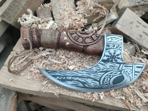 Beautiful Custom Hand Forged Flat Backed Pizza Hatchet Viking Style Bearded <b>Camping</b> - Product Image 4