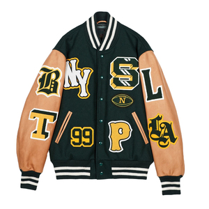 Chaqueta de Béisbol Otoñal con Logotipo Personalizado OEM para Hombre, Parches Bordados, Manga de Cuero, Chaqueta Deportiva Universitaria para Hombre - Product Image 1