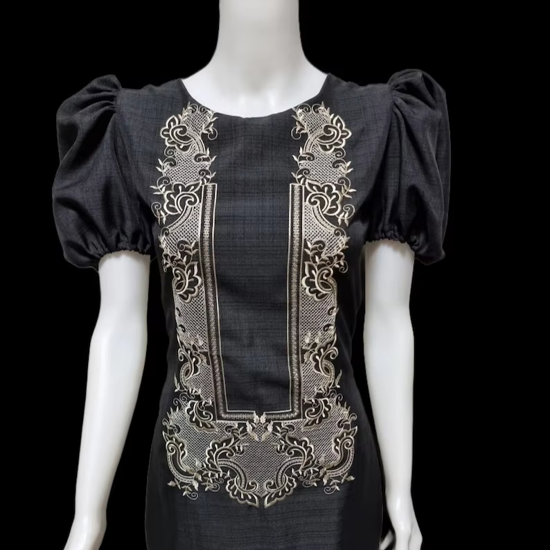 white christmas dresses Short Puff Sleeves Silk Cocoon Barong Philippines | Kultura Filipino   Kultura Filipino