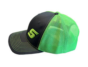 Casquette de camionneur 6 panneaux gris foncé/vert avec logo personnalisé Casquette de camionneur à profil moyen de haute qualité du fournisseur du Vietnam - Product Image 3