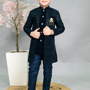Sherwani Étnico Premium para Niños, de Seda, Tradicional Pakistaní e Indio, para Bodas y Fiestas, Sin Arrugas - Product Image 1