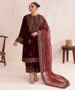 Ropa Islámica, Traje de Tres Piezas de Lino Negro Cosido para Mujer Musulmana, Moda Pakistaní, Vestido para Eid, Bodas y Fiestas - Product Image 1