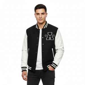 Commande en gros veste universitaire en laine haute densité manches en cuir véritable manteau de style baseball réversible personnalisé fournisseur d'équipe - Product Image 4